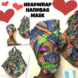 3 Piece Handbag Headwrap and Mask Set